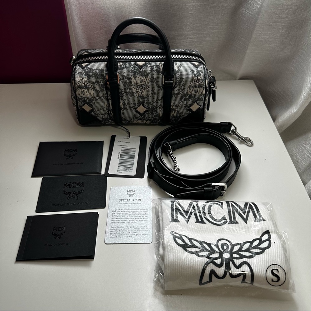 New MCM Monogram Vintage Jacquard Boston Bag